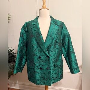Eloquii Green Double-Breasted Women's Jacquard Androgynous Blazer, Size 22